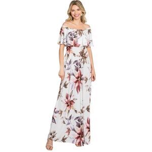 Pinkblush Ivory Floral Off Shoulder Maternity Maxi Dress size XL boho fairy
